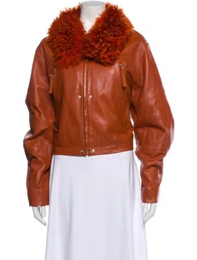 Pre-owned Helmut Lang Lamb Leather Bomber Jacket In Orange