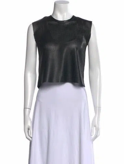 Pre-owned Helmut Lang Lamb Leather Crew Neck Crop Top In Black