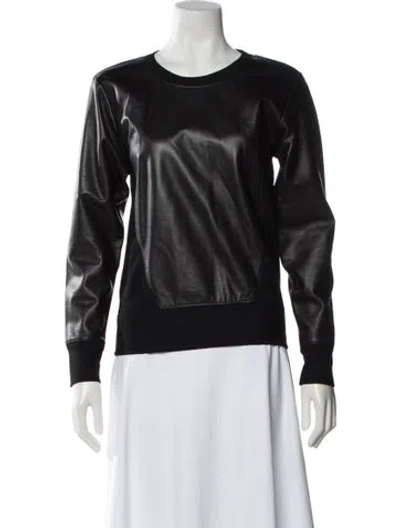 Pre-owned Helmut Lang Lamb Leather Crew Neck Sweatshirt In Black