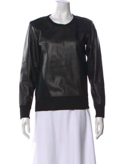 Pre-owned Helmut Lang Lamb Leather Crew Neck Sweatshirt In Black