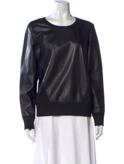 Pre-owned Helmut Lang Lamb Leather Crew Neck Sweatshirt In Black