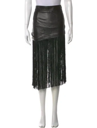 Pre-owned Helmut Lang Lamb Leather Midi Length Skirt W/ Tags In Black