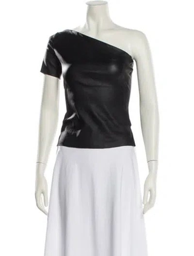 Pre-owned Helmut Lang Lamb Leather One-shoulder Top In Black