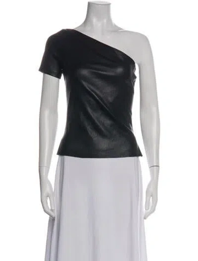 Pre-owned Helmut Lang Lamb Leather One-shoulder Top In Black