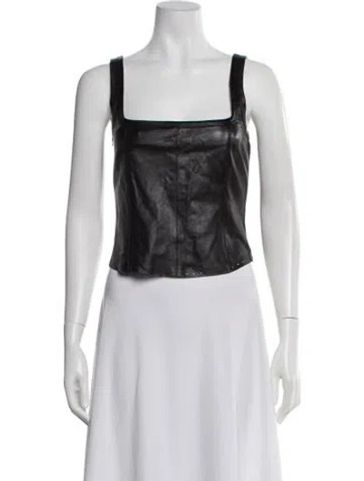 Pre-owned Helmut Lang Lamb Leather Square Neckline Top W/ Tags In Black