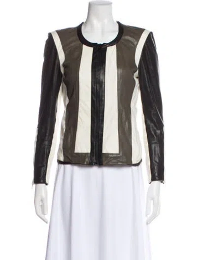 Pre-owned Helmut Lang Lamb Leather Striped Down Jacket In Multicolor