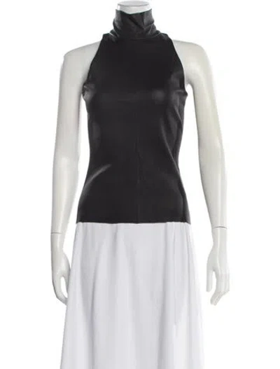 Pre-owned Helmut Lang Lamb Leather Turtleneck Top In Black