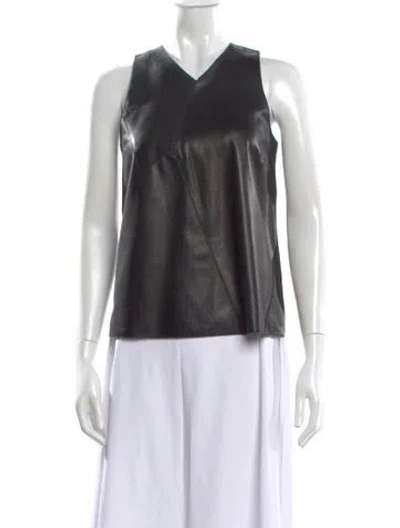 Pre-owned Helmut Lang Lamb Leather V-neck Top In Black