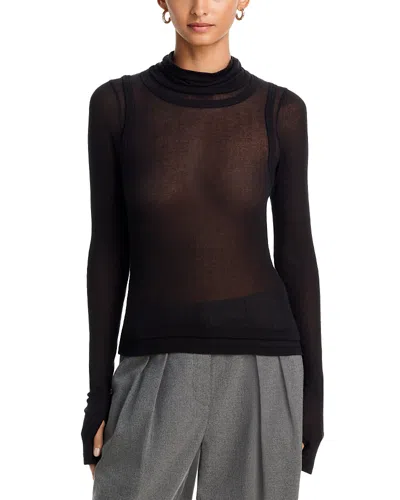 Helmut Lang Layer Long Sleeve Sheer Turtleneck In Burgundy