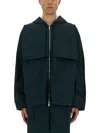 Helmut Lang Layered Design Hooded Windbreaker In Blue