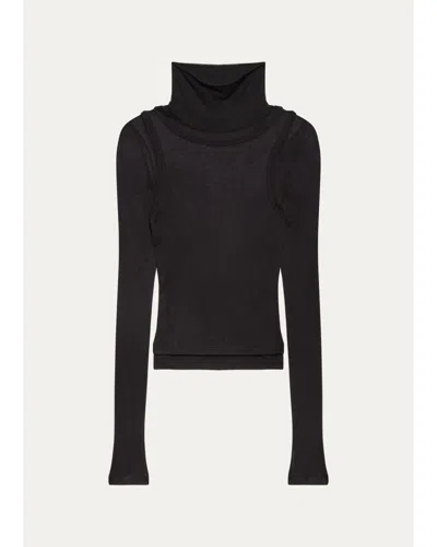 Helmut Lang Layered Sheer Turtleneck Top In Black