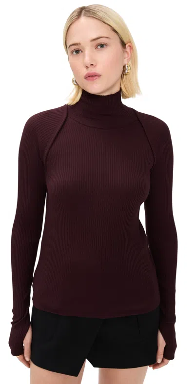 Helmut Lang Layered Shrug Turtleneck Mahogany In Burgundy