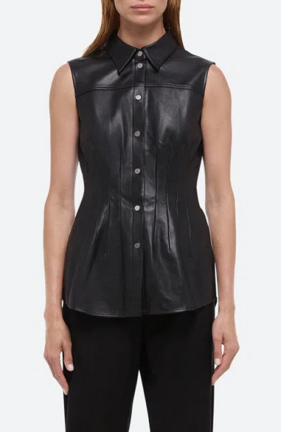 Helmut Lang Le Darted Sleeveless Faux Leather Shirt In Black