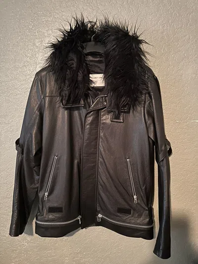 Pre-owned Helmut Lang Leather Astro Jacket With Faux Fur In Black