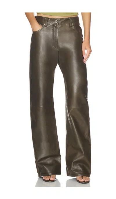 Helmut Lang Leather Bootcut Pant In Dark Moss & Black