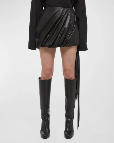 Helmut Lang Leather Bubble Mini Skirt In Black