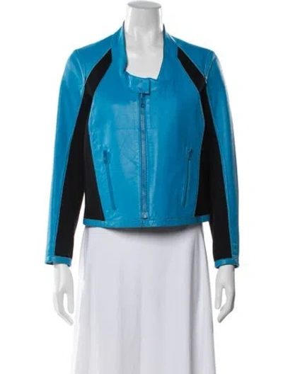 Pre-owned Helmut Lang Leather Colorblock Pattern Biker Jacket In Blue