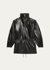Helmut Lang Leather Drawstring Coat With Removable Sleeves In Black