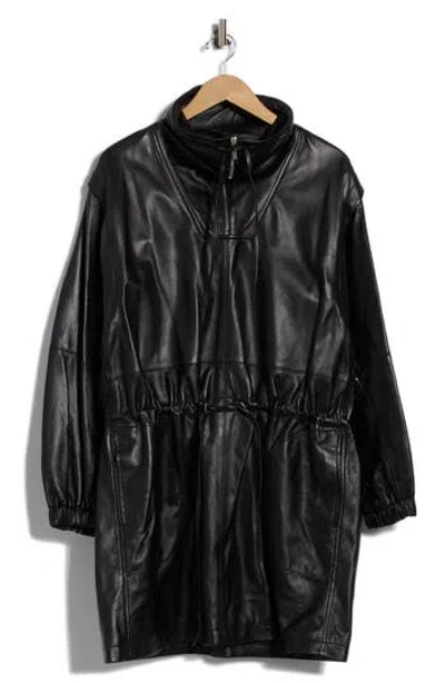 Helmut Lang Leather Drawstring Waist Jacket In Black