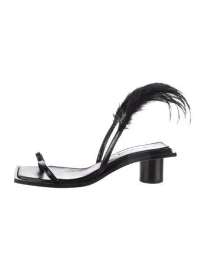 Pre-owned Helmut Lang Leather Feather Trim Sandals In Black
