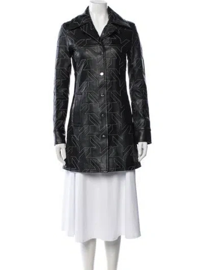 Pre-owned Helmut Lang Leather Graphic Print Coat In Black