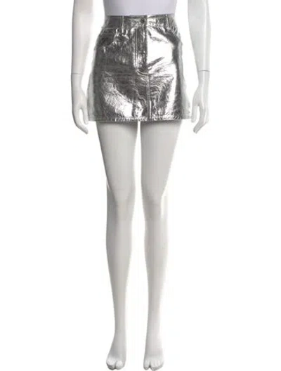 Pre-owned Helmut Lang Leather Mini Skirt In Silver