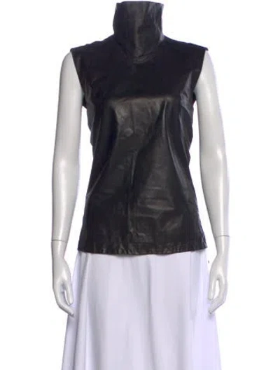 Pre-owned Helmut Lang Leather Mock Neck Top In Black