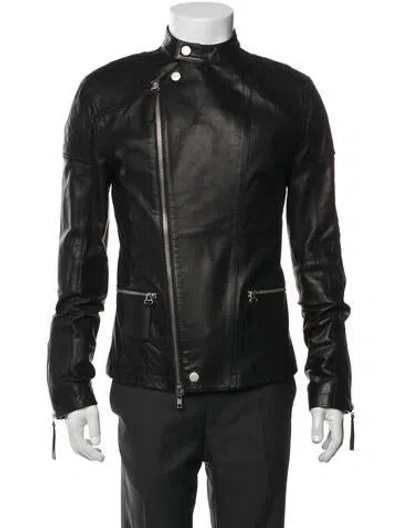 Pre-owned Helmut Lang Leather Moto Jacket In Blue