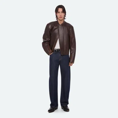 Helmut Lang Leather Moto Jacket In Saddle