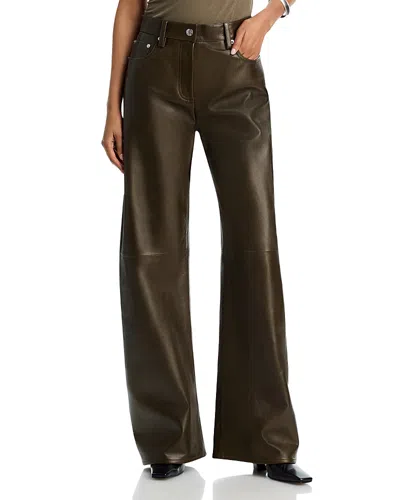 Helmut Lang Leather Relax Bootcut Pants In Dark Moss/black