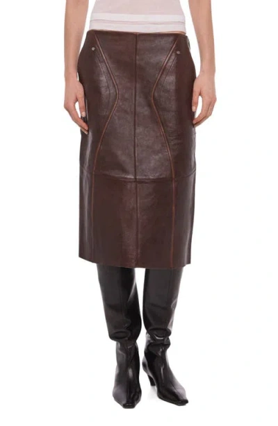 Helmut Lang Leather Saddle Midi Skirt In Brown