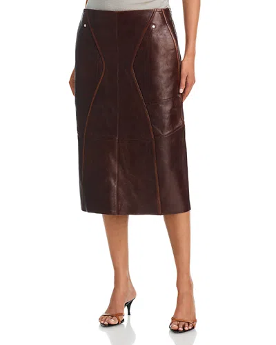 Helmut Lang Leather Saddle Skirt In Brown