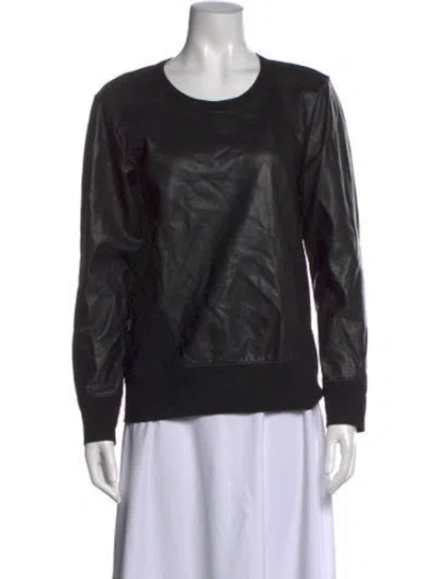 Pre-owned Helmut Lang Leather Scoop Neck Sweatshirt In Black