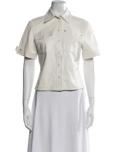 Pre-owned Helmut Lang Leather Short Sleeve Button-up Top In White