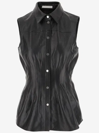 Helmut Lang Leather Waisted Dart Shirt In Black