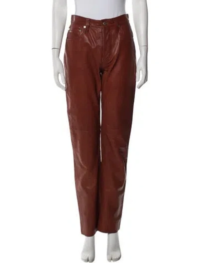 Pre-owned Helmut Lang Leather Straight Leg Pants In Brown