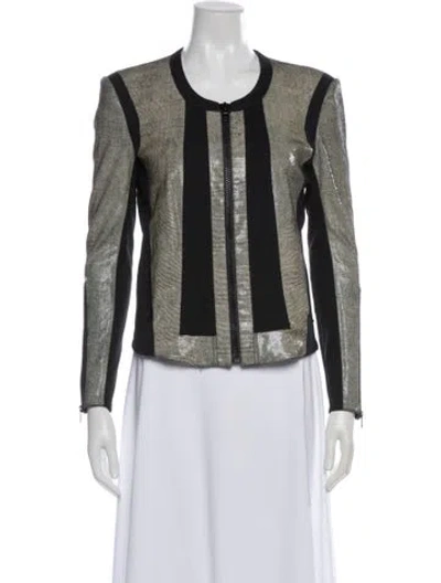 Pre-owned Helmut Lang Leather Striped Evening Jacket In Gray