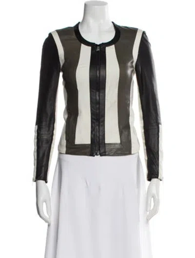 Pre-owned Helmut Lang Leather Striped Evening Jacket In White
