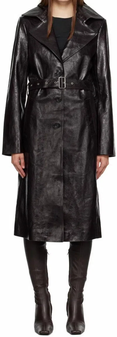Helmut Lang Leather Trench Coat In Black In Multi