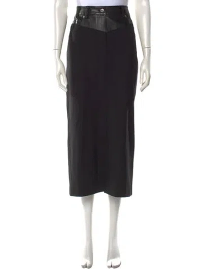 Pre-owned Helmut Lang Leather Trim Embellishment Midi Length Skirt In Black
