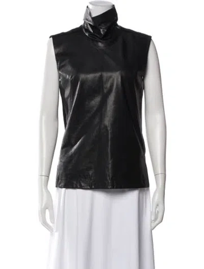 Pre-owned Helmut Lang Leather Turtleneck Top In Black