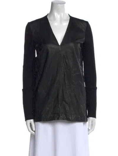 Pre-owned Helmut Lang Leather V-neck Blouse In Black