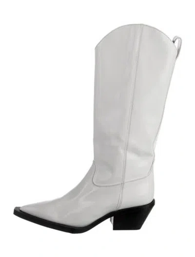 Pre-owned Helmut Lang Leather Western Boots In White