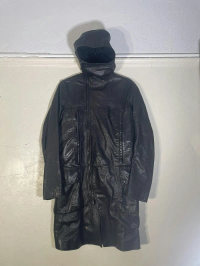Pre-owned Helmut Lang Leather Zip Up Trench Coat In Black