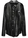 Helmut Lang Pleated Leather Button Up Top In Black
