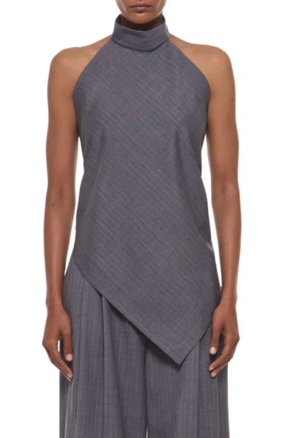Helmut Lang Linen Blend Scarf Halter Top In Blue