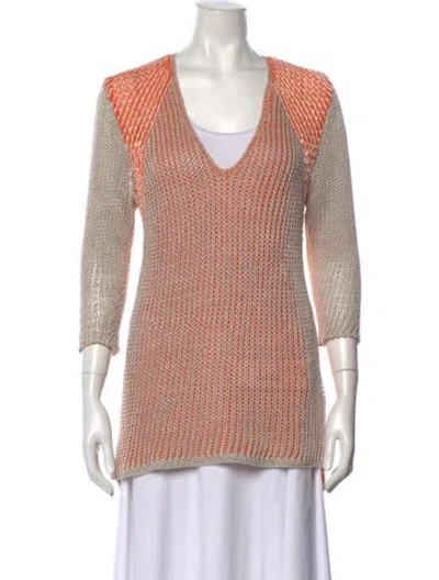 Pre-owned Helmut Lang Linen Colorblock Pattern Sweater In Neutrals/orange