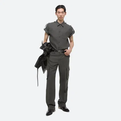 Helmut Lang Linen Epaulet Shirt In Graphite