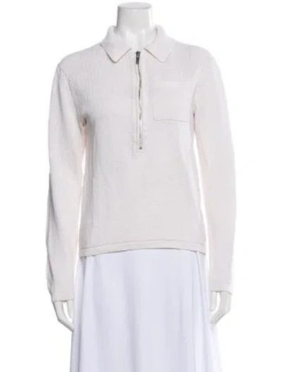 Pre-owned Helmut Lang Linen Long Sleeve Polo In White