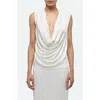 Helmut Lang Plunge Cowl Neck Sleeveless Top In Creme - Cux